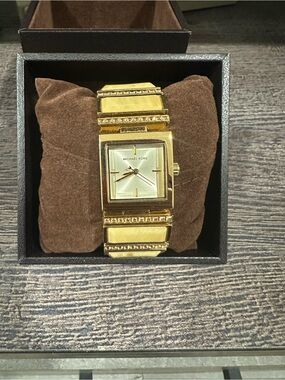 Michael Kors Gold Tone Square Bracelet Watch with Crystal Accents